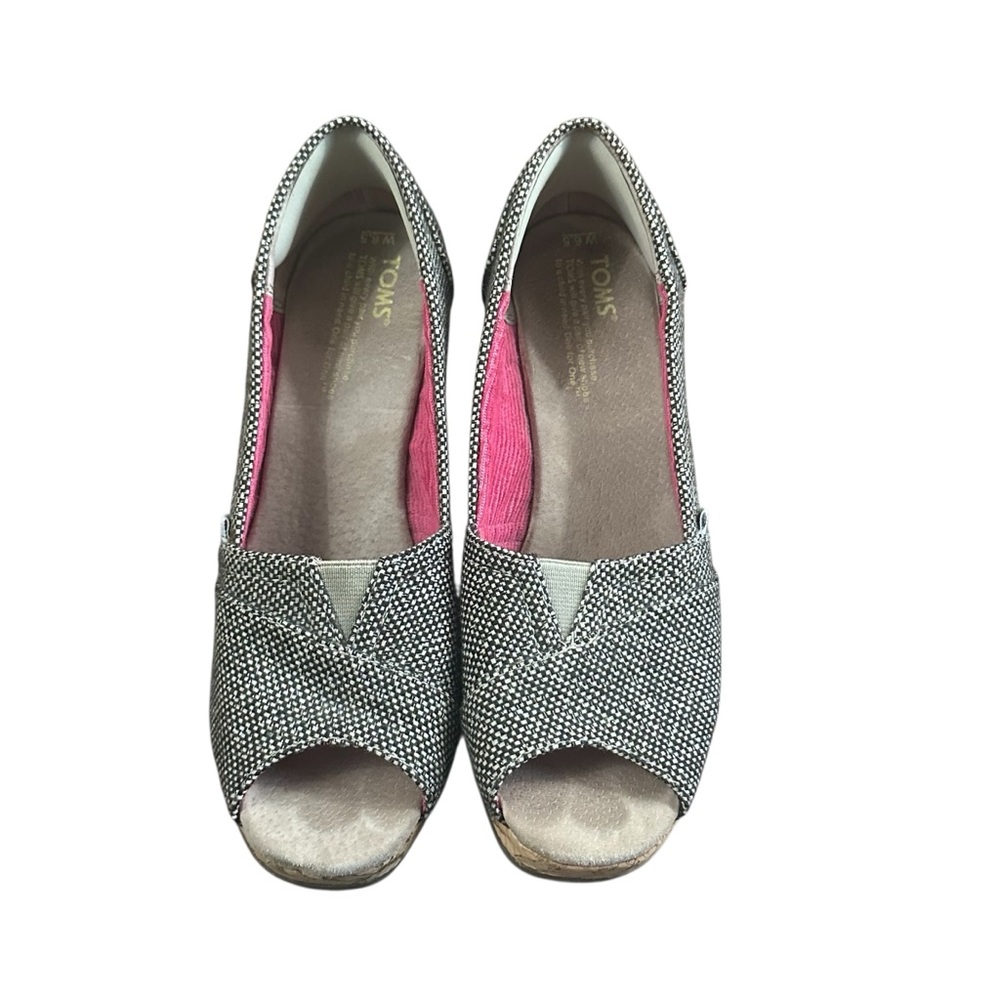 TOMS Women’s Peep Toe Cork Wedge Heels – Size 6.5